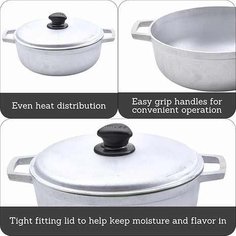 IMUSA 2.6 Quart Traditional Natural Made in Colombia Caldero with Lid for Cooking and Serving, Silver