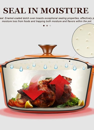 Overmont Enameled Cast Iron Dutch Oven - 7QT Pot with Lid Cookbook & Cotton Potholders - Heavy-Duty Cookware for Braising, Stews, Roasting, Bread Baking orange