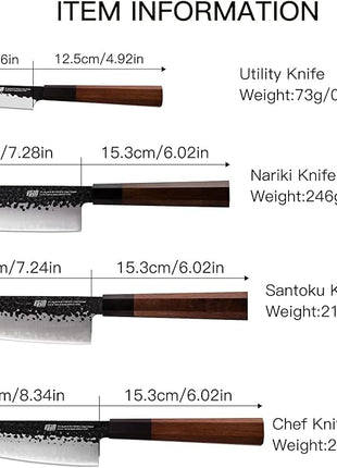 FINDKING Dynasty Series 4PCS Kitchen Knife Set, Professional Japanese Chef Knife Set, 9Cr18MoV High Carbon Steel Blade, African Rosewood Octagonal Handle, for Meat, Fruits, Vegetables