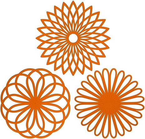 ME.FAN Silicone Trivet Mat - Kitchen Hot Pads for Pots & Dish - Insulated Teapot Trivet - Flexible, Durable, Non-Slip Large Coasters 3 Set Orange