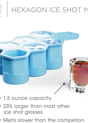 Outset Silicone Hexagon Ice Shot Mold, 6 Glass Capacity