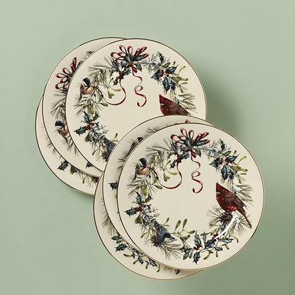 Lenox 835219 Winter Greetings 6-Piece Dinner Plate Set, 10.75', Christmas Drinkware, Holiday Hosting