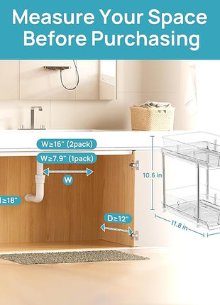 Vtopmart 4 Pack 2 Tier Bathroom Under Sink Organizers and Storage, Clear Kitchen Pantry Organization, Pull Out Medicine Cabinet Organizer with Movable Dividers
