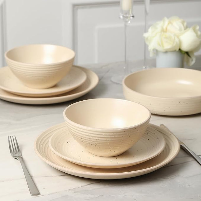 Stone Lain Lauren Modern Stoneware 16-piece Round Dinnerware Set, Plates and Bowls Set, Dish set for 4, Beige