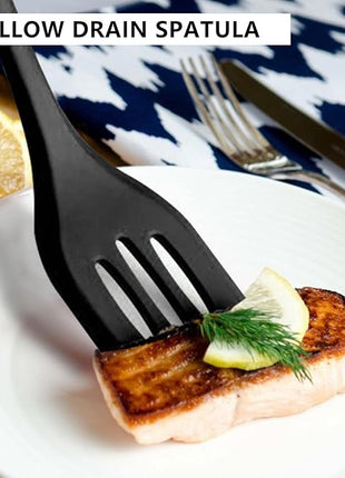 NileHome 4 Pack Silicone Spatula and Grilling Tongs Kitchen Utensils with Silicone Brush Heat Resistant BPA-free Rubber Spatula for Scraping, Baking, Cooking, Mixing-Black