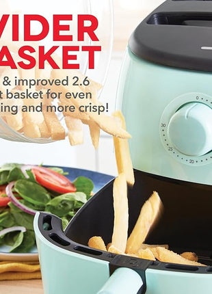 DASH Tasti-Crisp™ Express Air Fryer Oven, 2.6 Qt., Aqua – Compact Air Fryer for Healthier Food in Minutes, Ideal for Small Spaces - Auto Shut Off, Analog, 1000-Watt