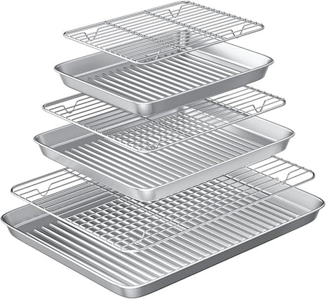 Baking Sheet with Wire Rack Set: 3 Baking Pans + 3 Cooling Racks for Cooking and Baking - Stainless Steel Nonstick Bacon Pans for Oven, Warp Resistant & Heavy Duty & Rust Free
