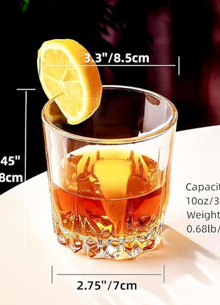 GLASKEY Whiskey Glasses Set of 4,Lead-Free Crystal Old Fashioned Glass,Scotch Glass Tumblers for Drinking Bourbon,Cognac,Irish Whisky,Whisky Glass Gift Set for Men,Dad,Brother-10oz