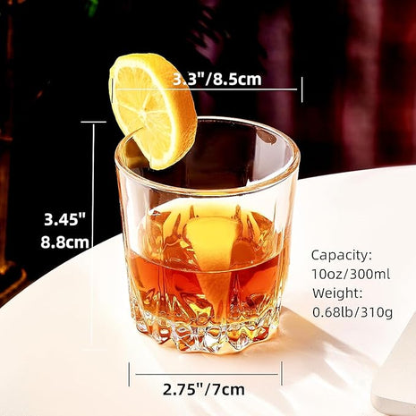 GLASKEY Whiskey Glasses Set of 4,Lead-Free Crystal Old Fashioned Glass,Scotch Glass Tumblers for Drinking Bourbon,Cognac,Irish Whisky,Whisky Glass Gift Set for Men,Dad,Brother-10oz