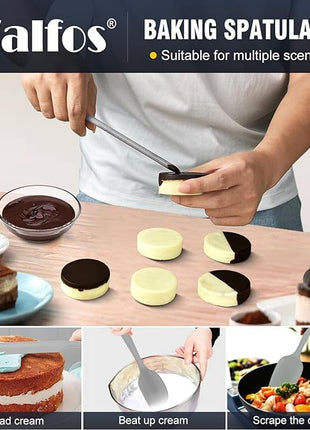 Walfos Silicone Spatula Set (7pcs) - 600℉ Heat Resistant Silicone Scraper Spatulas with Stainless Steel Core, Non Stick Flexible Rubber Spatula for Cooking, Baking and Mixing, Gray