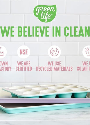 GreenLife Bakeware 18” x 13” Half Cookie Sheet Baking Pan, Non-Toxic PFAS-Free Healthy Ceramic Nonstick, Oven Safe to 450°F, Easy Release, Even Heating, Easy Clean, Pink