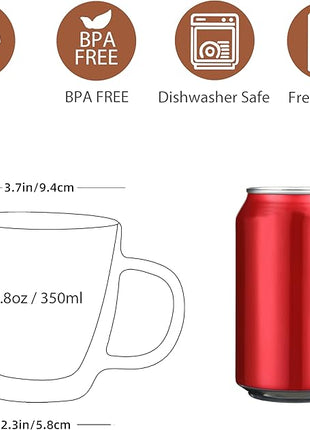 CNGLASS Double Wall Glass Coffee Mugs 12 oz,Insulated Glass Coffee Cups with Handle,Clear Espresso Mugs for Cappuccino,Latte,Tea Bags,Hot and Cold Beverages,Set of 2