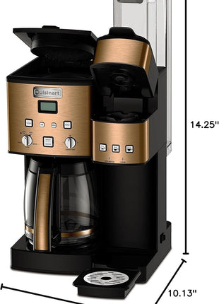 Cuisinart Single Serve + 12 Cup Coffee Maker, Offers 3-Sizes: 6-Ounces, 8-Ounces and 10-Ounces, Stainless Steel, SS-15CP, Copper