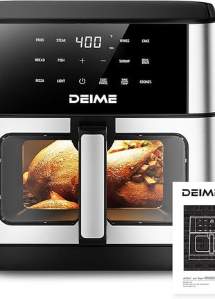 DEIME Air Fryer 10.2 QT Oilless 1700W Large Capacity Oven Air Fryers Healthy Cooker with 10 Preset, Large AirFryer for Families Visual Cooking Window, Non-Stick Basket, Included Recipe
