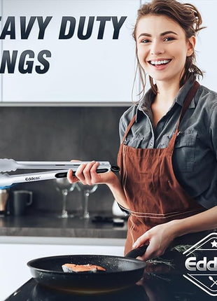 4 Pack Tongs For Cooking, Heat Resistant 600 Degrees 9",12" Stainless Steel Locking Metal Tong & 9",12" Kitchen Tongs with Silicone Tips, Non-Slip Food Silicone Tong, Heavy Duty, Non-Stick