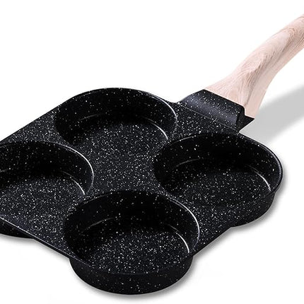 CAROTE Egg Pan Omelette Pan, 4-Cup Nonstick Granite Omelette Skillet - Pancake Pan and Healthy Egg Cooker Suitable for Gas Stove & Induction Cookware, Black