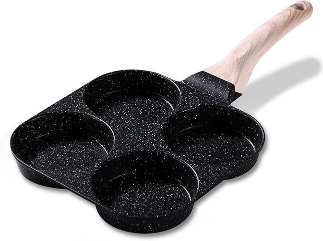 CAROTE Egg Pan Omelette Pan, 4-Cup Nonstick Granite Omelette Skillet - Pancake Pan and Healthy Egg Cooker Suitable for Gas Stove & Induction Cookware, Black