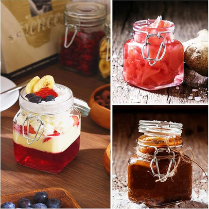 SPANLA Spice Jars, 24 Pack 4oz Small Glass Jars with Airtight Hinged Lid, With 24 Spice Labels & Silicone Funnels, Airtight Glass Jars for Spices, Condiments Herb Seasoning Art Craft Storage