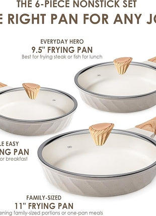 Non Stick Frying Pans - Granite Frying Pan Set Nonstick Frying Pan with Lid Egg Pan Omelette Pans for Cooking Pan Set, Kitchen Skillet Set Induction Cookware Chef's Pan Gift, 8", 9.5" &11"