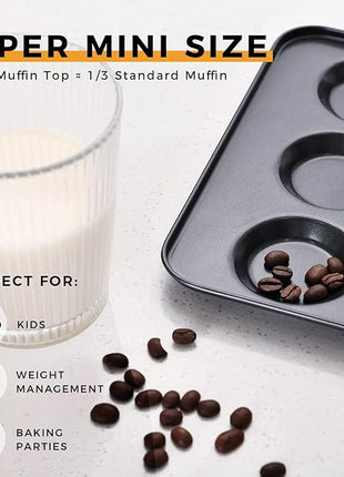 HONGBAKE Mini Muffin Top Pan for Baking, Premium 12 Cavity Small Whoopie Pie Pan, Nonstick Yorkshire Pudding Pan for Pansuffin, Moon Pie, Cookies, Dishwasher Safe and Easy to Clean
