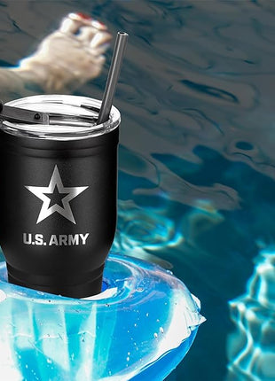 Military Gift Shop 30 oz US-Army Black Double Wall Vacuum Insulated Stainless Steel Travel Mug - Soldier Deployment Gifts - Army 30oz Tumbler