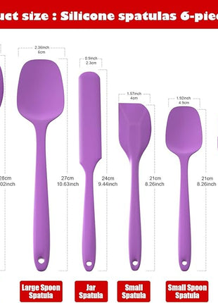 Heat Resistant Silicone Spatulas Set 6pcs, Seamless Design Non-Stick Mixing Spatulas with Stainless Steel Core, Premium BPA-Free Rubber Spatula Baking Cooking Utensile for Home Kitchen BBQ (purple)