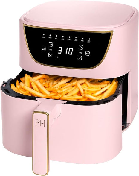 Paris Hilton Air Fryer, Large 6-Quart Capacity, Nonstick Made without PFAS, Touchscreen Display, 8-in-1 (Air Fry, Roast, Broil, Bake, Reheat, Keep Warm, Pizza, Dehydrate), Dishwasher Safe, Pink