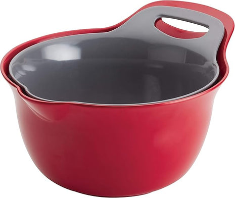 Rachael Ray Tools and Gadgets Nesting / Stackable Mixing Bowl Set with Pour Spouts and Handle - 4 and 5 Quarts, Red and Gray