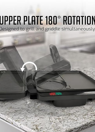OVENTE Sandwich Maker and Hamburger Grill Machine with Non-Stick Griddle and Griller Plate, 1000W Electric Multipurpose Breakfast Station for Sandwiches, Burgers, Egg Muffin & Pancakes, Black HMG111B