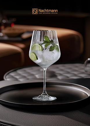 Nachtmann Celebration Gin & Tonic Glasses – Set of 4 Lead-Free 22.5 oz Large Crystal Goblets with Vertical Contour Detailing, Refined Stemware for Cocktails, Entertaining, Parties, Home Bars