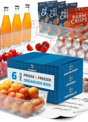 STORAGEBUD Fridge Organizer - 6 Pieces refrigerator organizer bins - Pantry Organization and Storage for Fridge & Refrigerator- BPA Free Freezer Organizer Bins