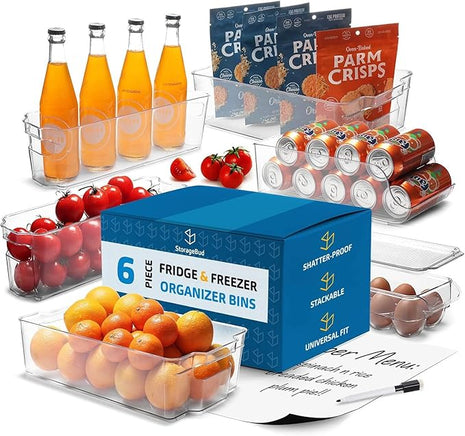 STORAGEBUD Fridge Organizer - 6 Pieces refrigerator organizer bins - Pantry Organization and Storage for Fridge & Refrigerator- BPA Free Freezer Organizer Bins