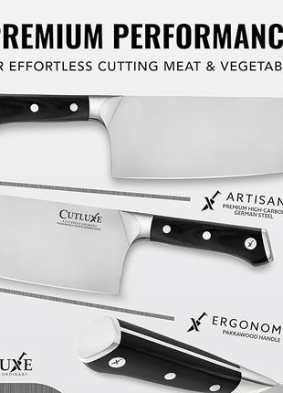 Cutluxe Cleaver Knife - 7" Meat Cleaver, Butcher Knife for Meat Cutting – German Steel Blade, Full Tang, Ergonomic Handle Design – Artisan Series