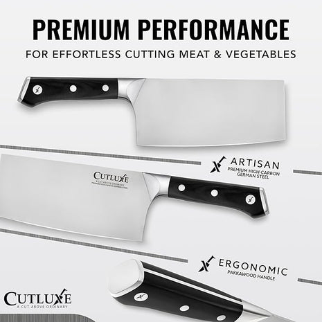 Cutluxe Cleaver Knife - 7" Meat Cleaver, Butcher Knife for Meat Cutting – German Steel Blade, Full Tang, Ergonomic Handle Design – Artisan Series