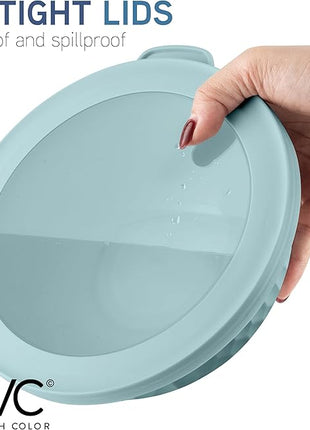 COOK WITH COLOR Mixing Bowls with Lids - 12 Piece Plastic Nesting Bowls Set includes 6 Prep Bowls and 6 Lids, Non Slip Bottom and Embossed Design - Microwave Safe (Blue)