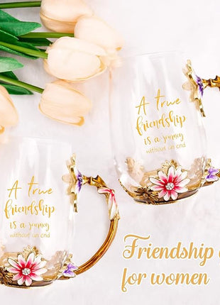 OEAGO Friendship Gifts for Women Best Tea Cup Friend Gifts for Women Flower Coffee Mug Christmas Birthday Gifts for Female Coworker