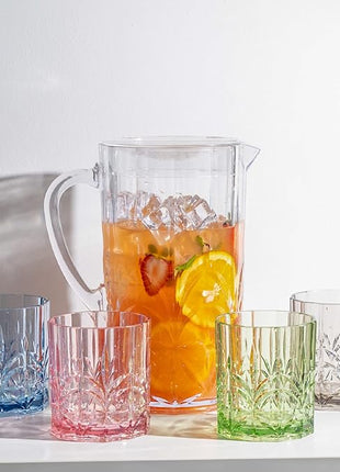 BELLAFORTE Shatterproof Tritan Plastic Short Tumbler, Set of 4, 13oz - Myrtle Beach Unbreakable Crystal Cut Old Fashioned Drinking Glasses for Whiskey - BPA Free - Dishwasher Safe - Grey