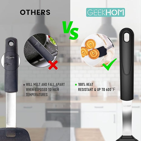 Silicone Spatula Turner, GEEKHOM Mini Silicone Cookie Spatula for Nonstick Cookware,600°F Heat Resistant Flexible Small Kitchen Turner, Cooking Utensils Non Scratch Flipper for Burger, Egg, Baking