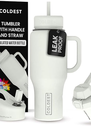 Coldest Tumbler with Handle and Straw - 100% Leak Proof Insulated Tumbler with Lid and Straw (3 Lids) - Stainless Steel Tumblers for Women & Men - Cup Holder Friendly Base, 36 oz (Margarita)