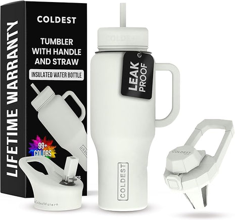 Coldest Tumbler with Handle and Straw - 100% Leak Proof Insulated Tumbler with Lid and Straw (3 Lids) - Stainless Steel Tumblers for Women & Men - Cup Holder Friendly Base, 36 oz (Margarita)