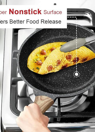 Caannasweis Nonstick Granite Frying Pan Skillet, Non Stick Omelette Fry Pans, Omelet Egg Pan, Stone Cookware Chef's Pan, Induction Compatible, PFOA Free (Gray, 12 Inch)