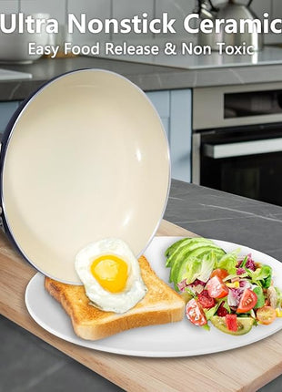 Pots and Pans Set, 7 Piece Nonstick Ceramic Cookware Set, Kitchen Induction Cookware Sets, Pots and Pans Non Stick with Oven Safe Handle, 100% PFOA Free, Blue