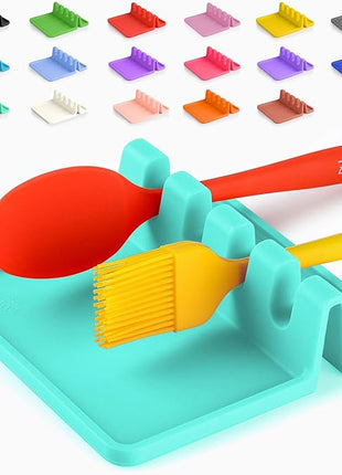 Zulay Kitchen Silicone Utensil Rest with Drip Pad for Multiple Utensils - BPA-Free, Heat-Resistant Spoon Rest & Spoon Holder for Stove Top - Kitchen Utensil Holder for Ladles & Tongs - Aqua Sky