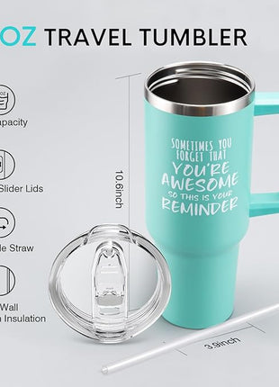 NOWWISH Gifts for Women, Birthday Inspirational Thank You GIfts for Women Mom Wife with this Funny Tumbler, 40 oz Tumbler with Handle and Straw - Green