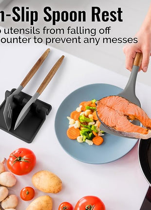 Zulay Kitchen Silicone Utensil Rest with Drip Pad for Multiple Utensils - BPA-Free, Heat-Resistant Spoon Rest & Spoon Holder for Stove Top - Kitchen Utensil Holder for Ladles & Tongs - Black