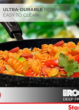 Starfrit The Rock Classic 11" (28cm) Non-Stick Deep Fry Pan with Helper Handle - Durable Forged Aluminum - Oven Safe - PFOA Free - Easy to Clean