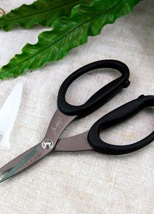 Tim Holtz Small Scissors - 5 Inch Mini Snips with Micro Serrated Blade - Craft Tool for Cutting Paper, Fabric, and Sewing - Titanium with Black Comfort Grip Handles