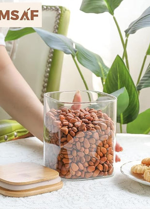 ComSaf Glass Food Storage Containers Set, 3 Pcs Airtight Clear Food Jars with Lids, Square Stackable Kitchen Canisters, Glass Jars For Spaghetti Pasta, Spice, Sugar, Candy, Tea, and Coffee Beans