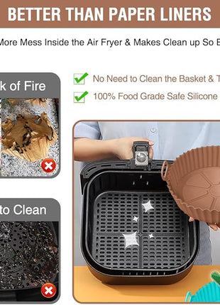 Air Fryer Silicone Liners for Ninja Air Fryer AF101 4 QT AF150 AF161 5.5 QT MAX XL, for COSORI/Gourmia/PowerXL/InstantPot/Philips 4QT and Most 3 to 5 QT Airfryers, Better than Parchment Paper Liners