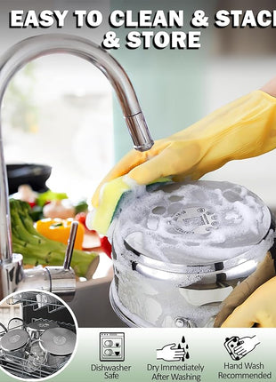 Cook N Home Kitchen Cookware Set, 12-Piece Basics Stainless Steel Pots and Pans Set with Grey Silicone Handle, Silver